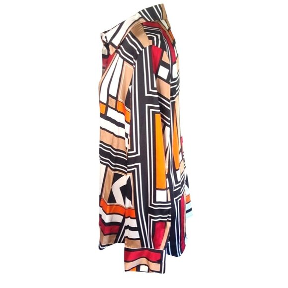 Karl Lagerfeld Womens Abstract Geometric Button-Down XL Long Sleeve Blouse Shirt - Picture 4 of 12